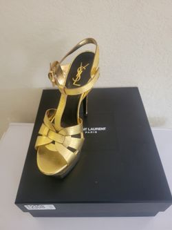 Saint Laurent Gold Tribute T-Strap Platform Sandals - US 8