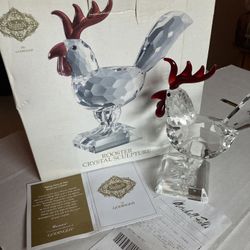 NIB Rooster Crystal Sculpture Figure Shannon By Goddinger Marshall Firlds