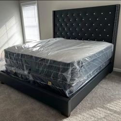 Tall Headboard Black Tufted Upholstered King And Queen Size Bed Frame | Same Day Delivery 