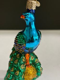 Old World Christmas Vintage Glass Proud Peacock Exotic Bird Ornament 5"