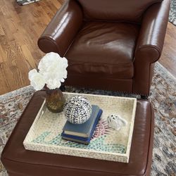 Brown Leather Chair With Ottoman