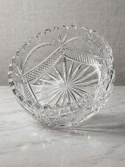 Vintage Cut Crystal Serving Bowl with Starburst and Floral Etching
