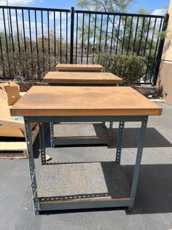 Industrial Steel Frame Workbenches with Wood Tops