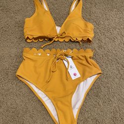 Yellow Cupshe Scalloped Bikini - L