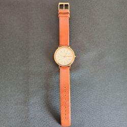 Skagen Women’s Watch - Minimalist Gold & Tan Leather - New Battery