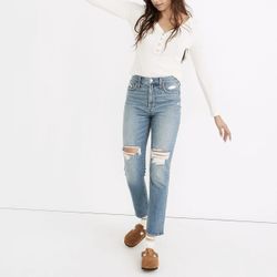 MADEWELL Denman Light Wash Denim High Rise Distressed The Perfect Vintage Jean