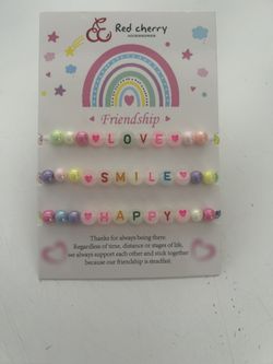 3pcs/Set Girls Random Color "Love, Smile, Happy" Glow In The Dark Acrylic Bead Bracelet Jewelry Set, Suitable For Daily Wear