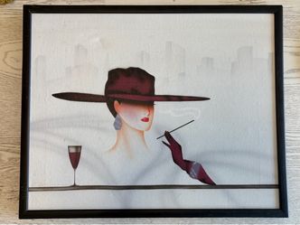 1980s Art Deco revival acrylic airbrush painting is style of Erik Freyman
