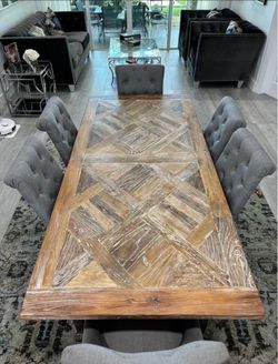 Rustic Wood Dining Table with Parquet Top
