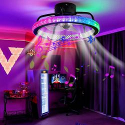 Flush Mount LED Ceiling Fan with Light APP Control w/ Bluetooth Speaker