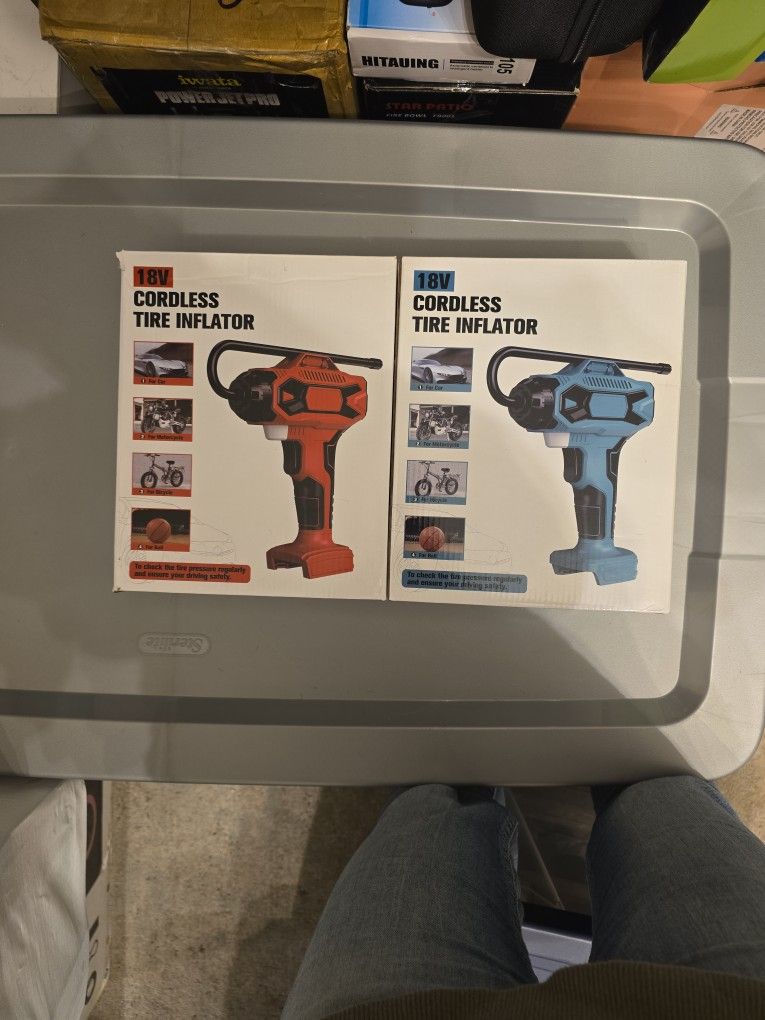 18v Cordless Tire Inflator, RED Or BLUE