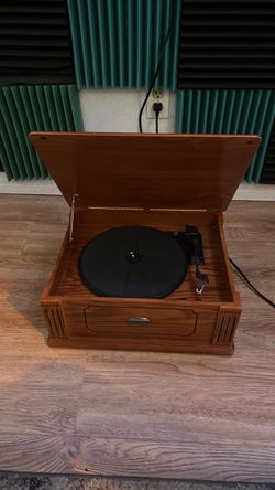 Vintage-Style Wood Cabinet Record Player Turntable