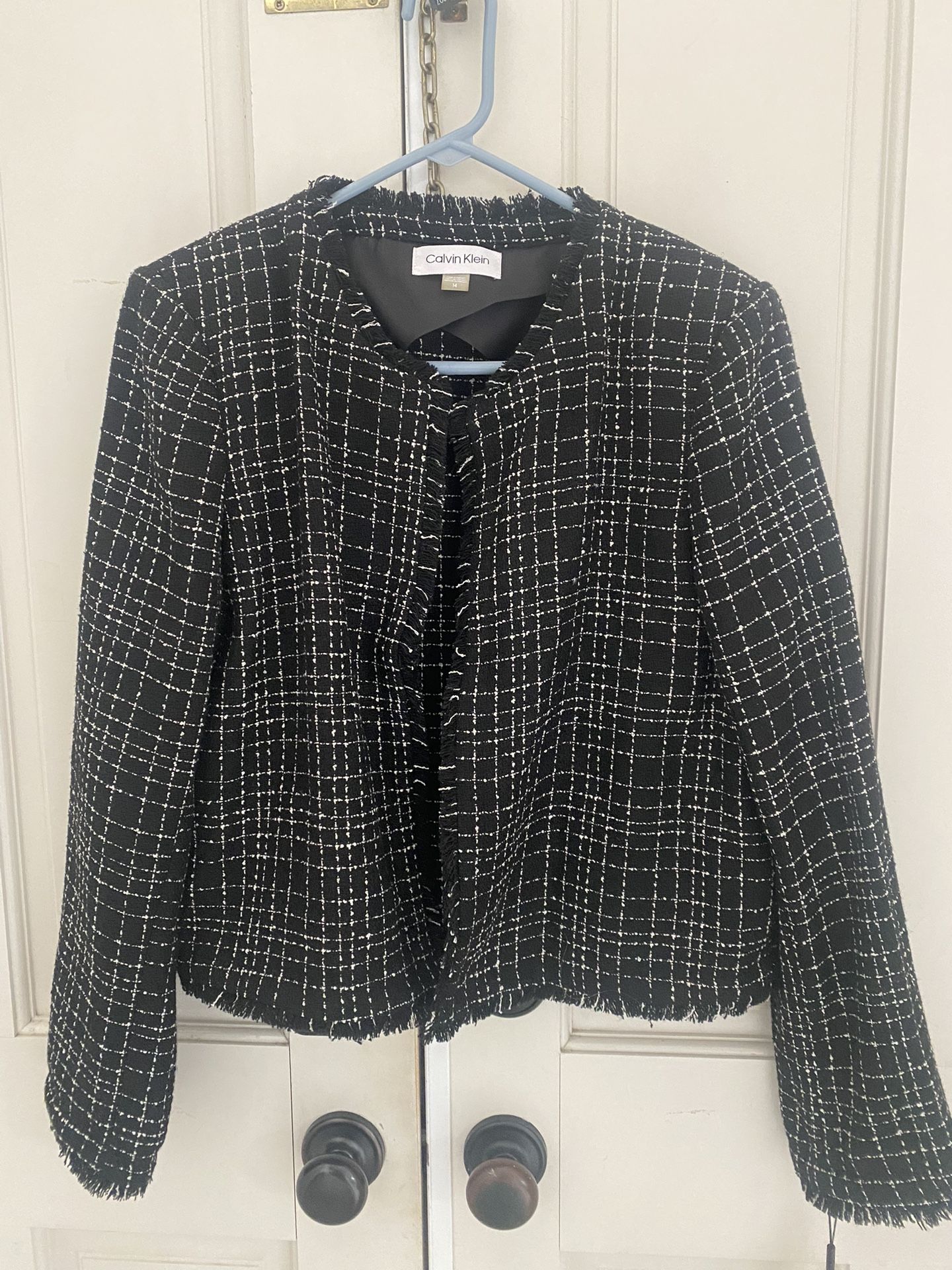Calvin Klein Tweed Collarless Blazer NWT Size 14