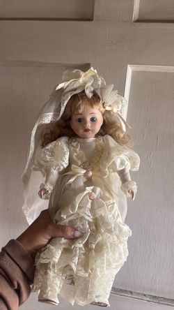 Porcelain Bride Doll with Lace Dress