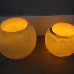 Handcarved Alabaster Stone Candle Holders Set Of 2- 5"X5"&4"X4"