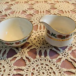 Vintage Imperial English China Creamer and Sugar Set: 22 Kt Gold Leaf