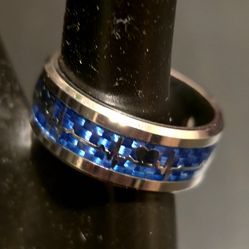 Silver and Blue Heartbeat Band