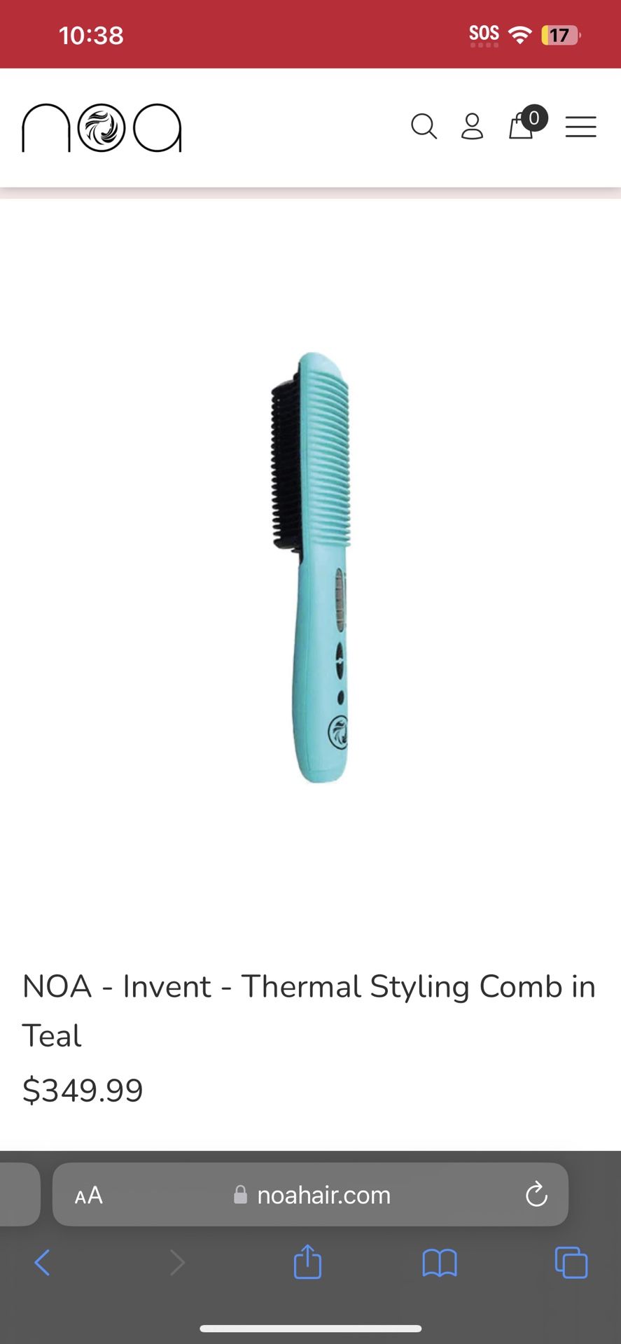 NOA Invent Thermal Styling Comb in Teal 2024 - Great Condition, Barely Used