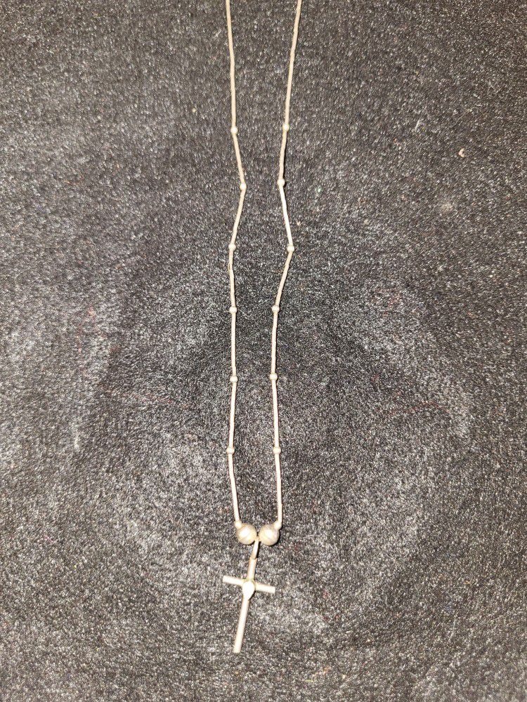 Silver Necklace And Cross