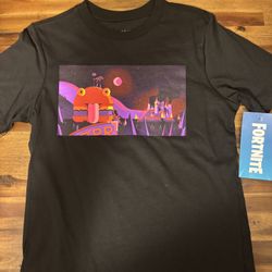 Fortnite Burger Nite Boys Size L 10/12 Graphic Print T-shirt Short Sleeve Black