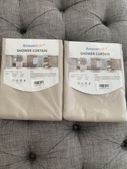 Waffle Textured Shower Curtain Beige