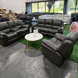 Grey Recliner Couch, loveseat and Chair 3Pcs Set / Juego de 3 piezas de sofá reclinable gris, loveseat y silla