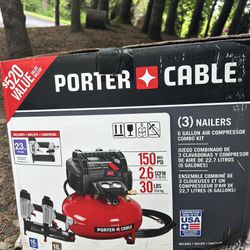 Air Compressor, Porter cable 3 Nailers