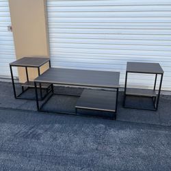 Gray Wood And Metal Coffee And End Table Set ( Can Deliver For $10 ) 