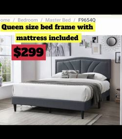 Queen Size Bed Frame With Pillow Top Mattress Included 