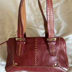 Gorgeous Red Bag Large Brown Stitching
