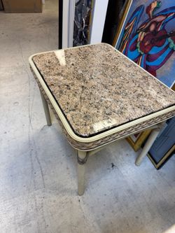 Rattan Side Table with Granite Top