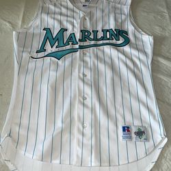 Authentic Florida Marlins Russell Jersey Mens 44 White Clean Diamond Sleeveless