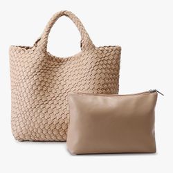 Large Vegan Shoulder Leather Tote Bag with Clutch