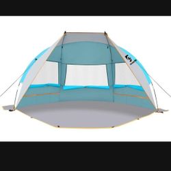 Beach Tent 2-3 Person Sun Shelter UPF 50+ with Extended Waterproof Pe Floor & 3 Mesh Roll Up Windows Fits, Portable Beach Shade Easy Setup for Outdoor