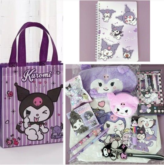 KUROMI STATIONARY BUNDLE TOTE BAG PENS NOTEBOOKS KEYCHAIN KAWAII
