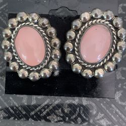 925 Mexico Pink Cabochon Clíp Earrings