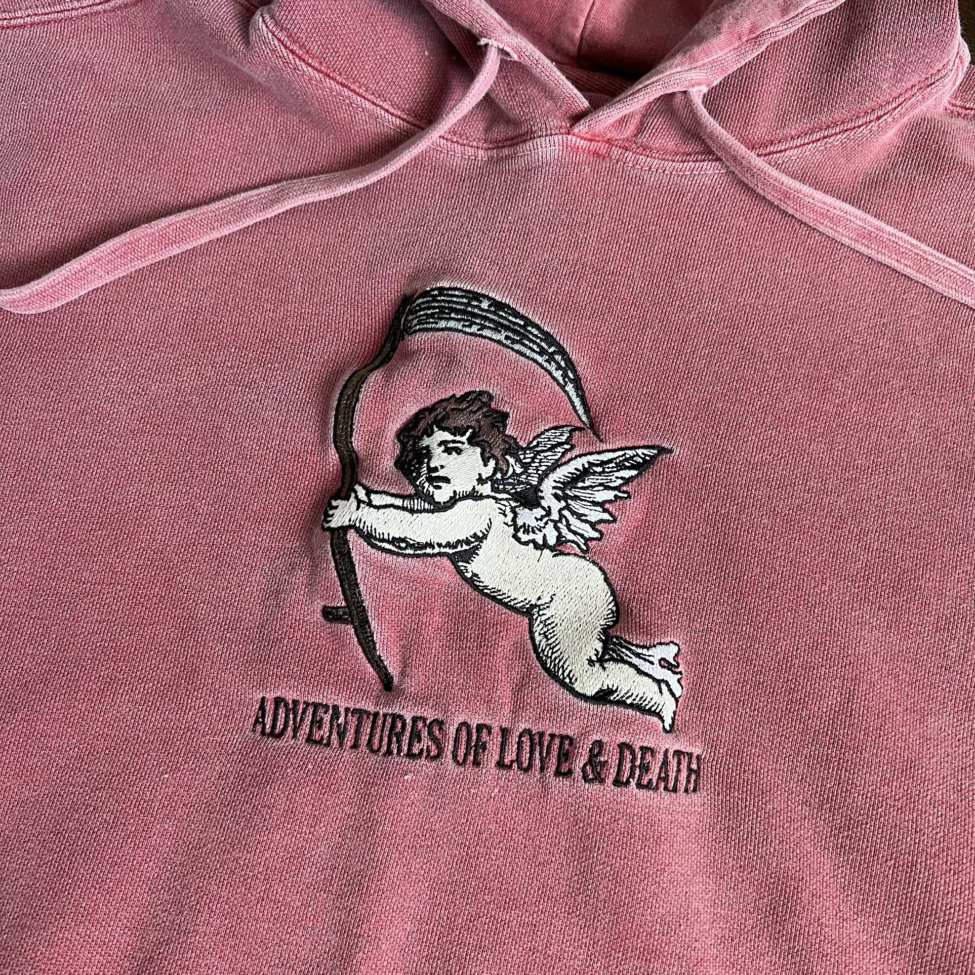 Vintage VTG Adventures of Love & Death Angel Stitched Logo Distressed Pullover Hoodie