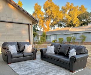 Ashley Genuine Leather Sofa & Loveseat Set | Espresso Brown | FREE Delivery