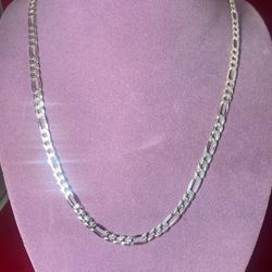 26” 6.5mm 925 Italian Diamond Cut Necklace Silver Figaro 