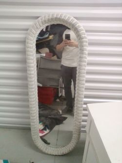 White Wicker Full-Length Wall Mirror