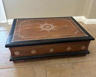 Vintage Inlaid Wood Storage Chest - Handcrafted Boho Keepsake Box