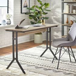 Modern Industrial Home Office Desk Dark Wood Metal Legs (New)