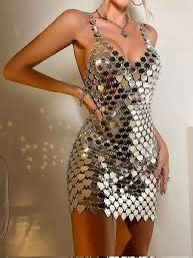 Sequin Body Chain Dress,Women Chain Skirts for Party Bling Rave Outfits