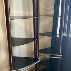 3 Piece Dark Brown &  Black  Metal  Shelves with Dark Glass & Silver Trim 