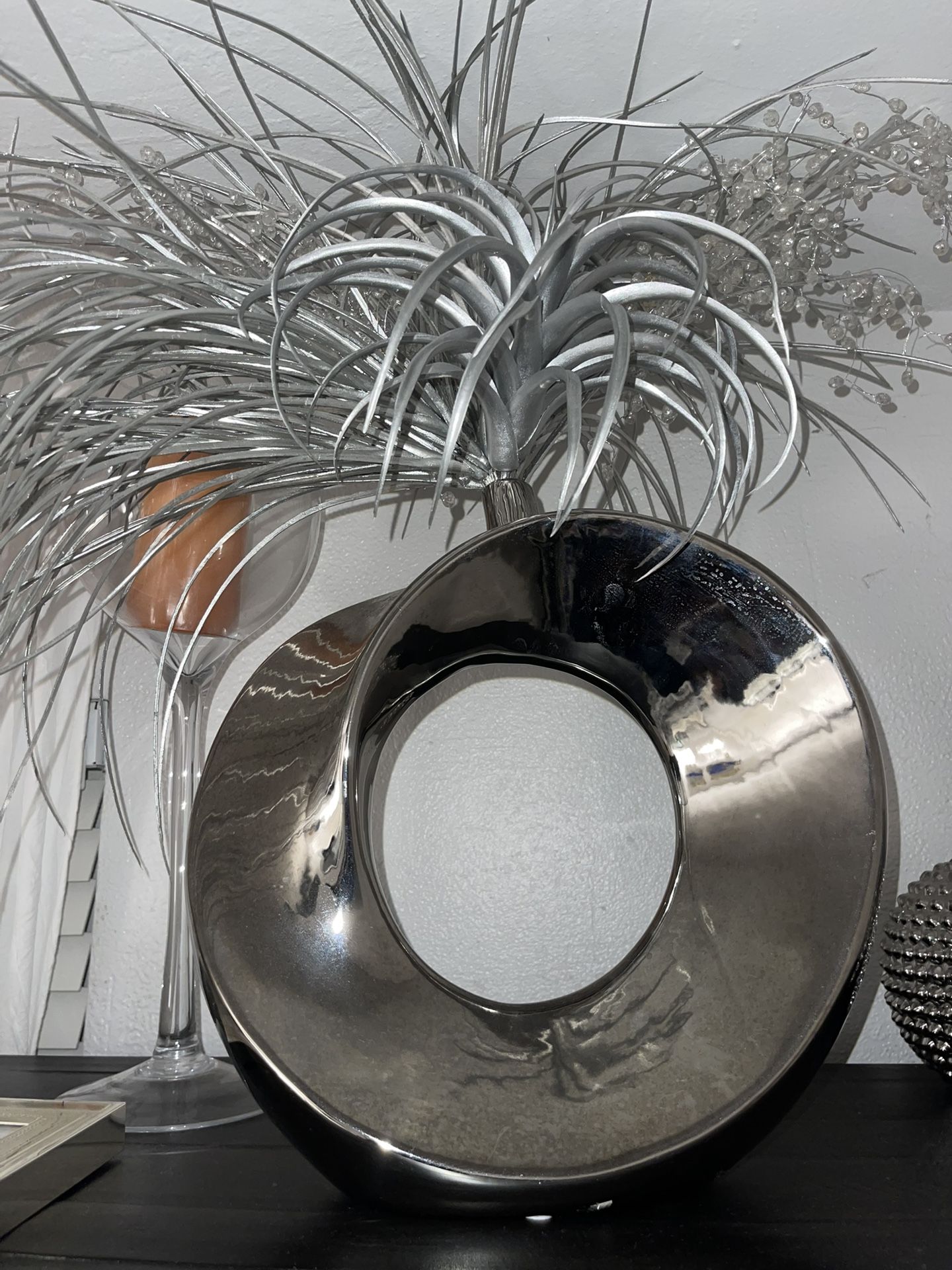 Silver Vase With Silver Zgallerie Flowers 