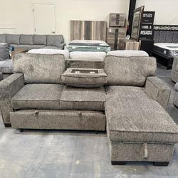 Pull Out Sofa w/ Cupholders & Storage Space