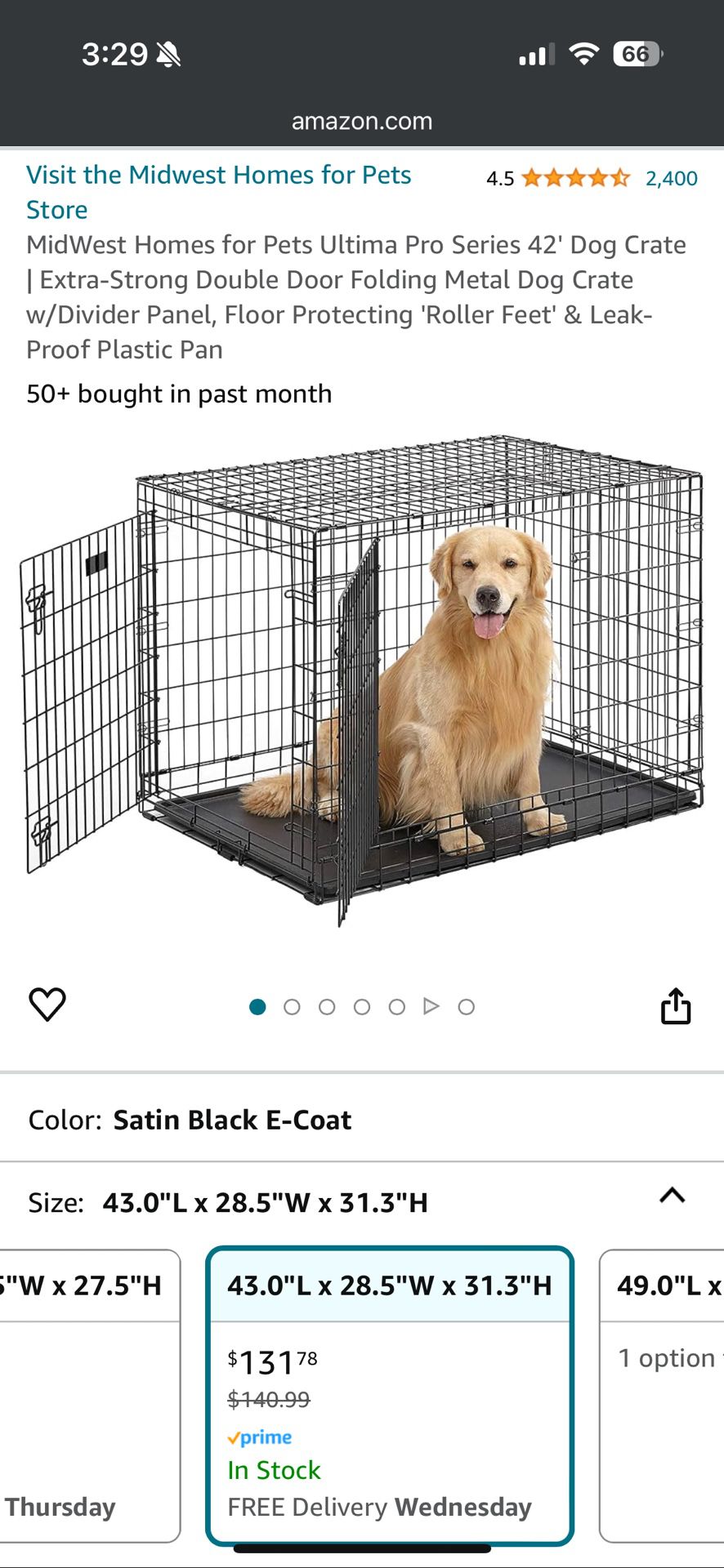 FREE 42” dog crate with divider - barely used