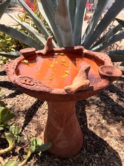 Large Clay Birdbath with Chirping Birds