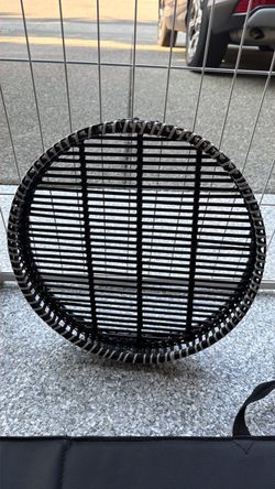 Round Black and white wicker basket