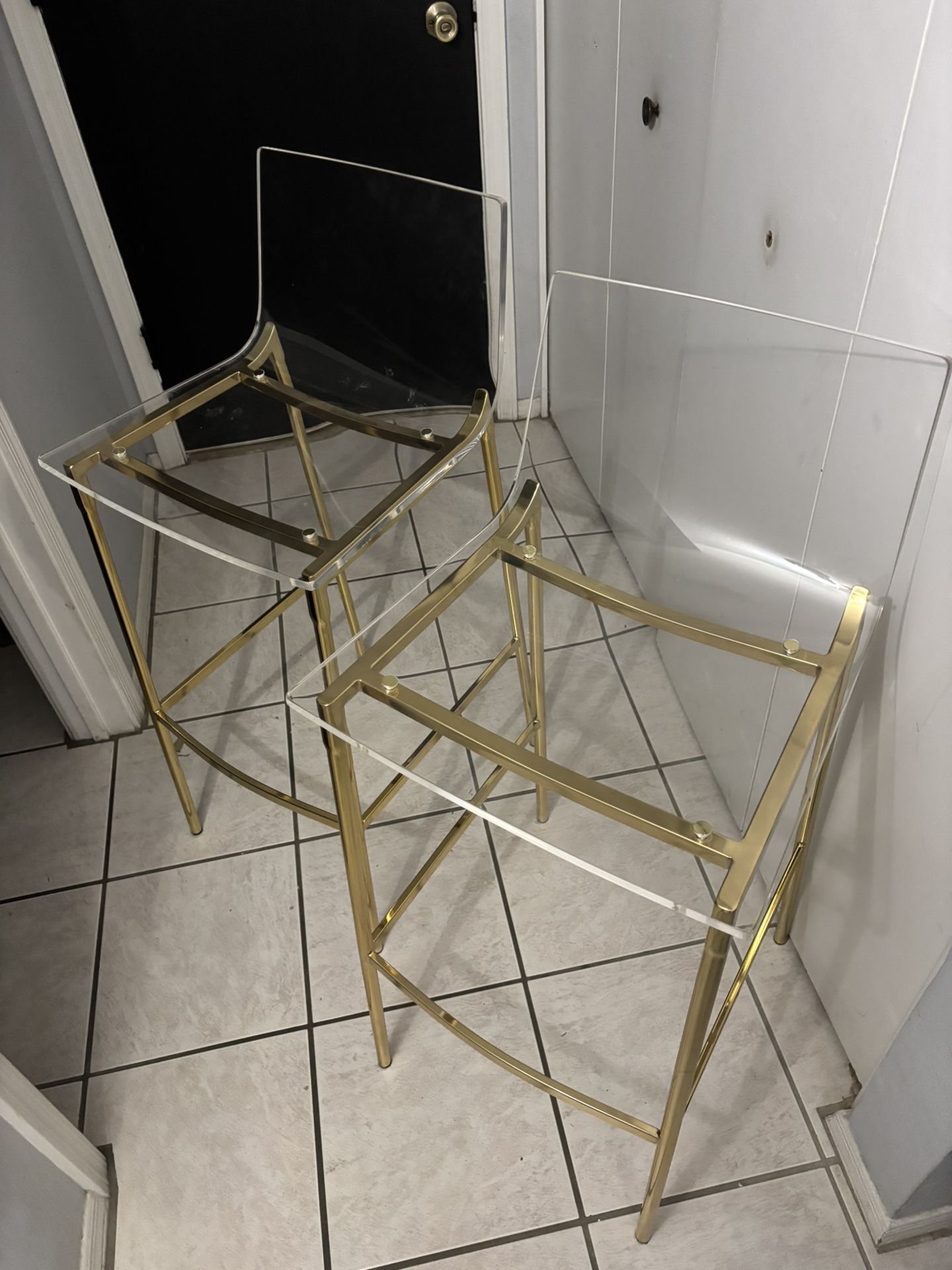 2 Acrylic And Gold Bar Height Chairs